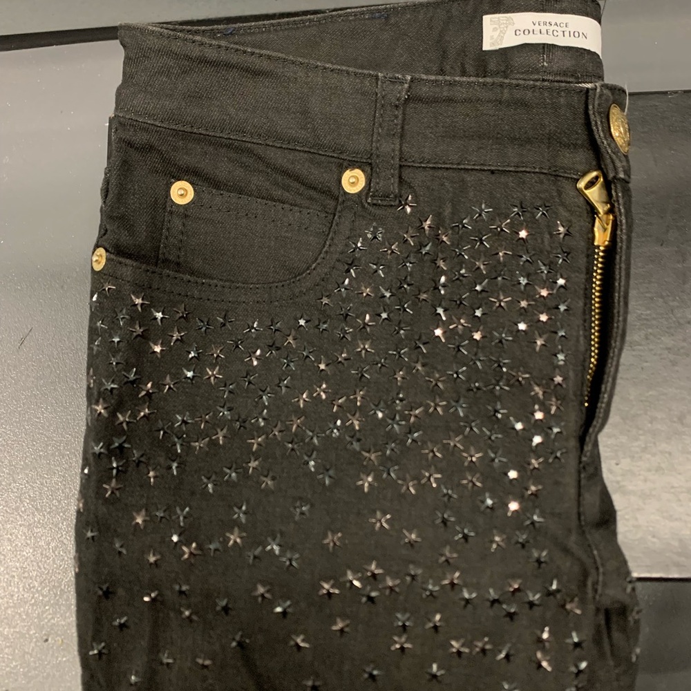 Versace Black Skinny Jeans with Star Stud Embellishment
